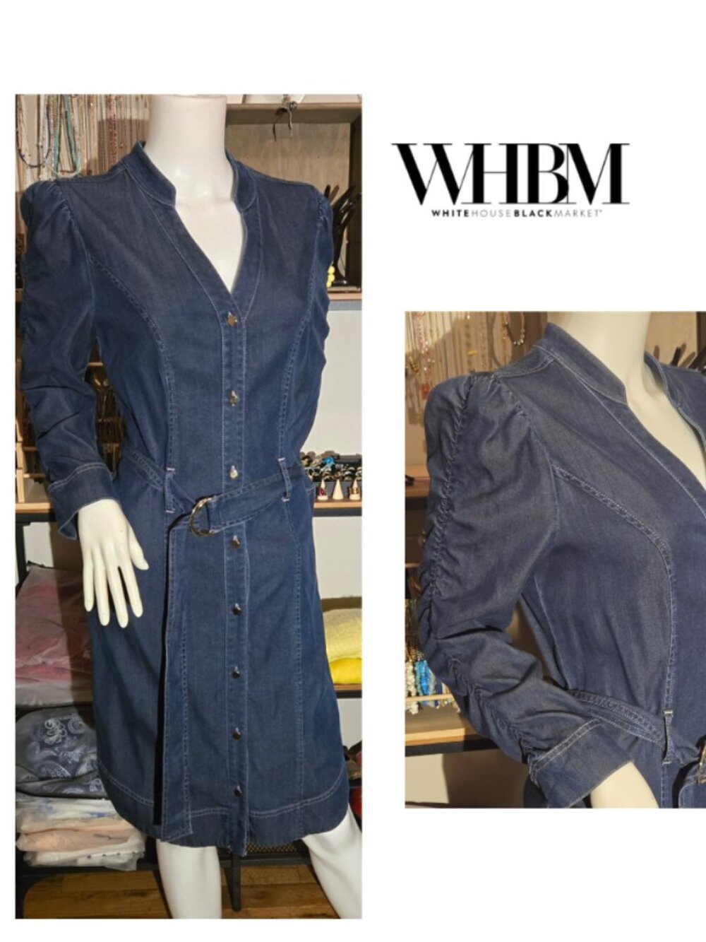 WHITE HOUSE BLACK MARKET denim style button down dress medium 8